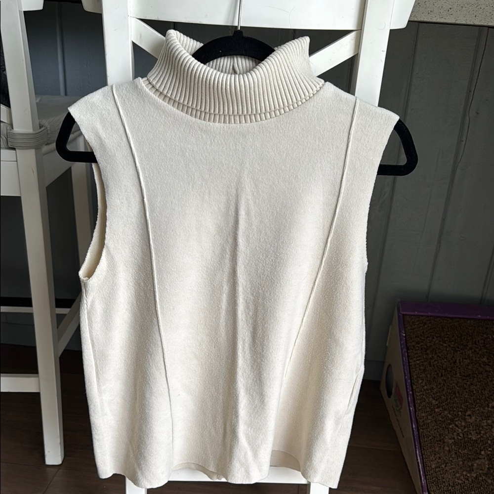 Zara Cream Sleeveless Turtleneck Top